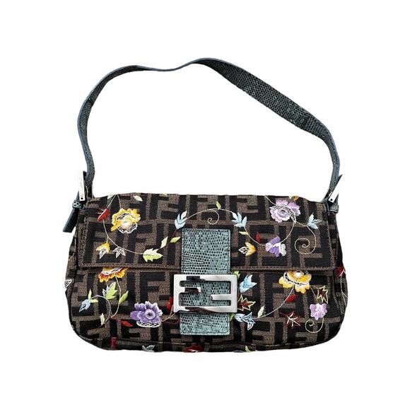 Fendi Handbags - FENDI vintage floral embroidered zucca baguette